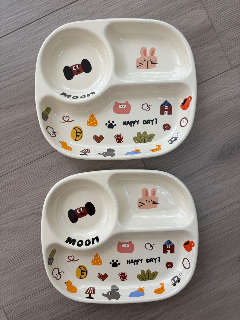 Brand new set of 2 3-compartment ceramic plates